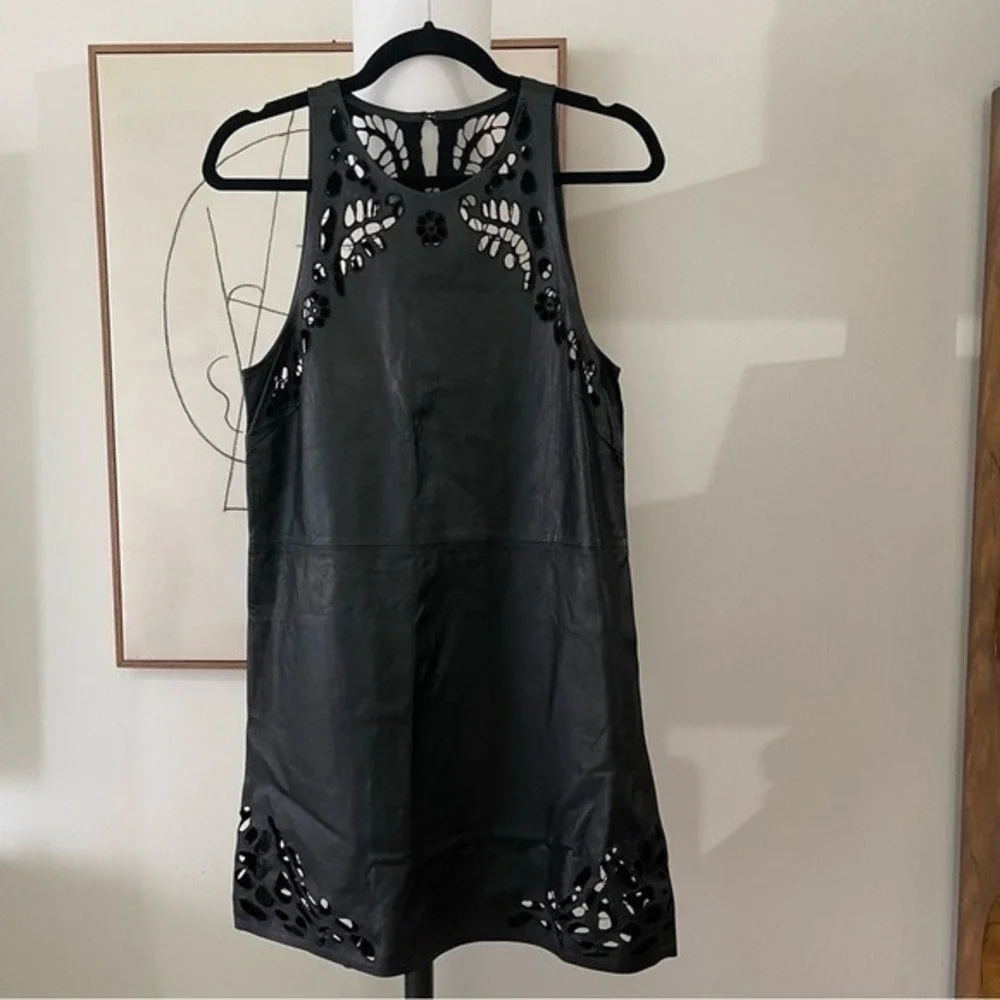 Shakuhachi leather Embroidered shift dress‎ Black Size medium